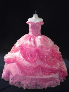 Best Rose Pink Sleeveless Beading and Sequins Floor Length Quinceanera Dress