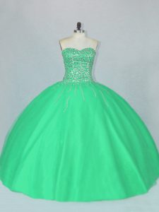 Dynamic Green Tulle Lace Up Quinceanera Dress Sleeveless Floor Length Beading