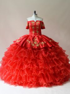 Affordable Floor Length Ball Gowns Sleeveless Red Ball Gown Prom Dress Lace Up