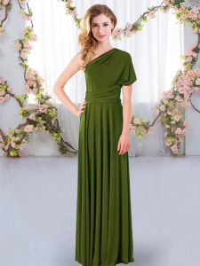 Enchanting Olive Green One Shoulder Criss Cross Ruching Dama Dress for Quinceanera Sleeveless