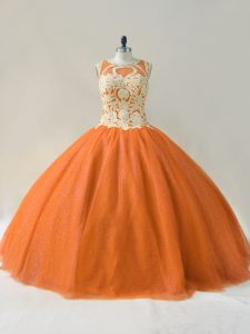 Floor Length Orange 15 Quinceanera Dress Scoop Sleeveless Lace Up