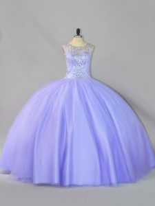 Hot Sale Ball Gowns Quinceanera Gown Lavender Scoop Tulle Sleeveless Floor Length Zipper