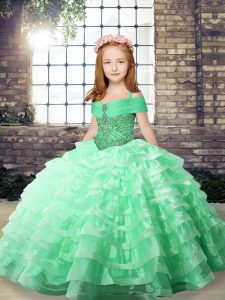 Floor Length Apple Green Kids Formal Wear Straps Sleeveless Lace Up