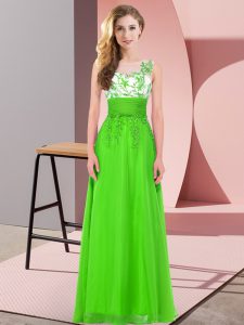 Sweet Sleeveless Floor Length Appliques Backless Dama Dress