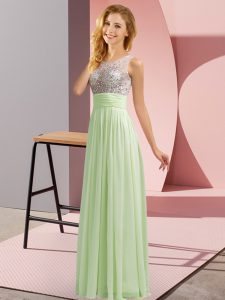 High Class Floor Length Side Zipper Dama Dress for Quinceanera Yellow Green for Wedding Party with Beading