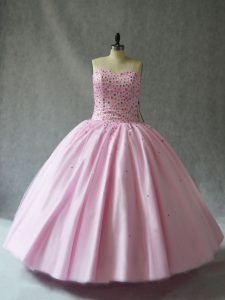 Pink Sweetheart Lace Up Beading Quinceanera Gowns Sleeveless