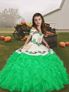 Inexpensive Embroidery and Ruffles High School Pageant Dress Green Lace Up Sleeveless Floor Length