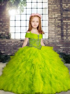 Floor Length Lace Up Little Girls Pageant Dress for Party and Wedding Party with Beading and Ruffles