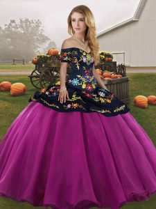 Fantastic Off The Shoulder Sleeveless Lace Up 15 Quinceanera Dress Fuchsia Tulle