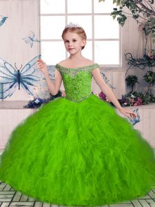 Off The Shoulder Neckline Beading and Ruffles Kids Pageant Dress Sleeveless Lace Up