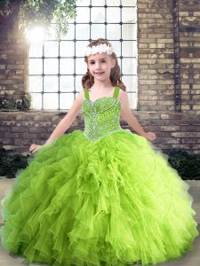 On Sale Sleeveless Floor Length Beading and Ruffles Lace Up Girls Pageant Dresses with