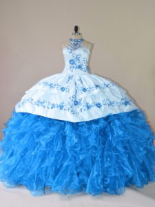 Sleeveless Court Train Embroidery and Ruffles Lace Up Sweet 16 Dress