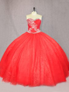 Enchanting Floor Length Red Quince Ball Gowns Sweetheart Sleeveless Lace Up