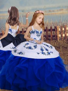 Ball Gowns Little Girl Pageant Gowns Royal Blue Straps Sleeveless Floor Length Lace Up