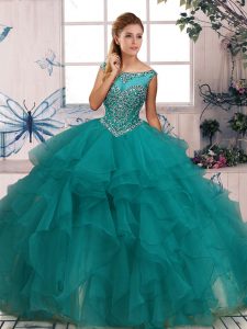 Organza Sleeveless Floor Length Quinceanera Gowns and Beading and Ruffles