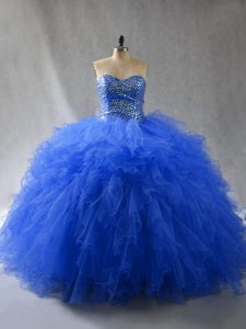 Royal Blue Sweet 16 Quinceanera Dress Sweet 16 and Quinceanera with Beading and Ruffles Sweetheart Sleeveless Lace Up