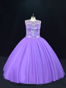 Sleeveless Lace Up Floor Length Beading 15th Birthday Dress