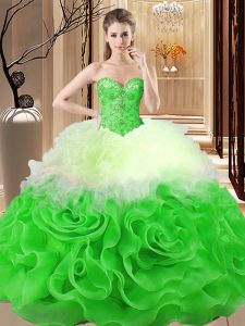 On Sale Multi-color Sweetheart Neckline Beading and Ruffles Quinceanera Gown Sleeveless Lace Up