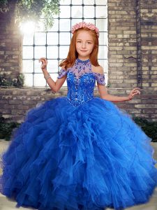 Sleeveless Lace Up Floor Length Beading and Ruffles Little Girls Pageant Dress Wholesale