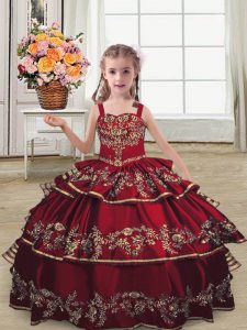 Sleeveless Embroidery and Ruffled Layers Lace Up Girls Pageant Dresses