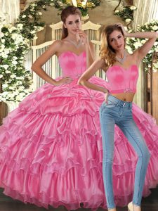 Sweetheart Sleeveless Lace Up Ball Gown Prom Dress Pink Organza