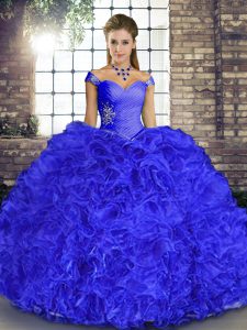 Sexy Royal Blue Sleeveless Beading and Ruffles Floor Length Quinceanera Dress