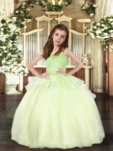 Trendy Floor Length Yellow Green Little Girl Pageant Gowns Straps Sleeveless Lace Up