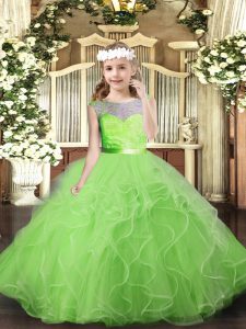 Ball Gowns Lace and Ruffles Little Girls Pageant Dress Backless Tulle Sleeveless Floor Length