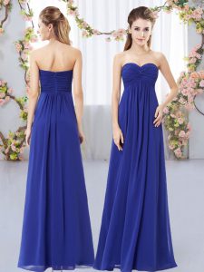 Chic Floor Length Royal Blue Quinceanera Dama Dress Chiffon Sleeveless Ruching