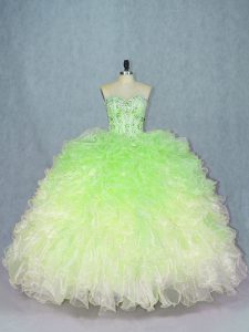 Fashionable Organza Sleeveless Floor Length Quince Ball Gowns and Beading and Ruffles