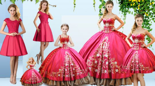 Elegant Hot Pink Satin Lace Up Sweetheart Sleeveless Floor Length Sweet 16 Quinceanera Dress Embroidery