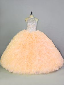 Artistic Floor Length Ball Gowns Sleeveless Peach Sweet 16 Dresses Lace Up