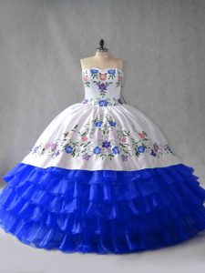 Embroidery and Ruffled Layers 15th Birthday Dress Royal Blue Lace Up Sleeveless