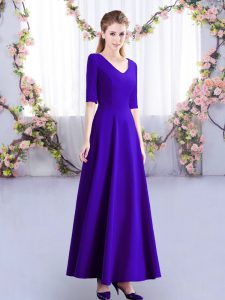 High Quality Purple Zipper Dama Dress for Quinceanera Ruching Half Sleeves Ankle Length