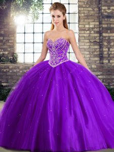 Sexy Purple Sweetheart Neckline Beading Sweet 16 Quinceanera Dress Sleeveless Lace Up