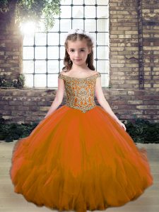 Custom Design Brown Off The Shoulder Lace Up Beading Little Girls Pageant Dress Wholesale Sleeveless