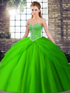 Green Ball Gowns Beading and Pick Ups Quinceanera Gown Lace Up Tulle Sleeveless