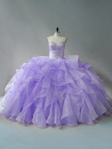 Custom Fit Sleeveless Brush Train Lace Up Beading and Ruffles Quinceanera Gown