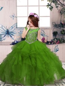 Floor Length Ball Gowns Sleeveless Olive Green Little Girls Pageant Dress Wholesale Zipper