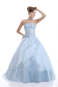 Custom Fit Light Blue Sleeveless Organza Lace Up 15th Birthday Dress for Sweet 16 and Quinceanera