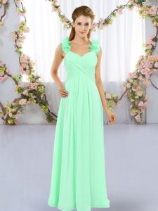 Sumptuous Hand Made Flower Vestidos de Damas Apple Green Lace Up Sleeveless Floor Length