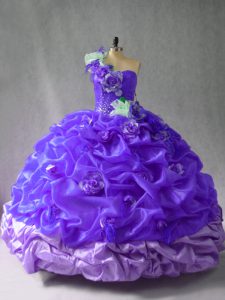 Ball Gowns Quinceanera Gowns Purple One Shoulder Organza Sleeveless Floor Length Lace Up