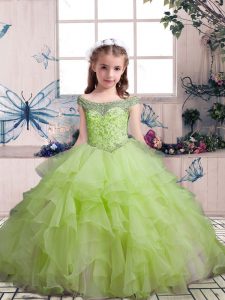 Low Price Off The Shoulder Sleeveless Lace Up Girls Pageant Dresses Yellow Green Organza