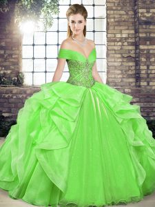 Nice Ball Gowns Beading and Ruffles Quince Ball Gowns Lace Up Organza Sleeveless Floor Length