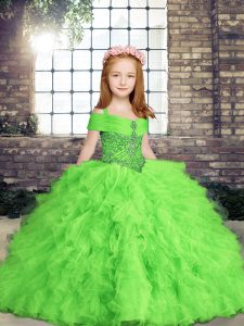 Fancy Sleeveless Tulle Lace Up Little Girl Pageant Dress for Party and Wedding Party