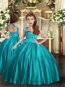 Excellent Satin Straps Sleeveless Lace Up Ruching Child Pageant Dress in Teal