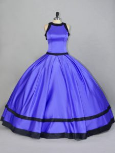 Purple Ball Gowns Satin Scoop Sleeveless Ruching Floor Length Zipper Sweet 16 Quinceanera Dress