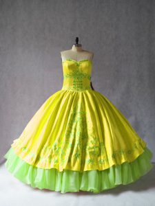 Inexpensive Floor Length Ball Gowns Sleeveless Yellow 15th Birthday Dress Lace Up