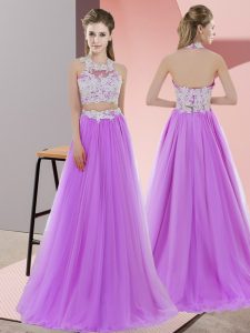 Sleeveless Floor Length Zipper Quinceanera Dama Dress in Lavender with Lace