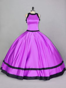 Decent Lilac Ball Gowns Satin Scoop Sleeveless Ruching Floor Length Zipper Sweet 16 Dresses